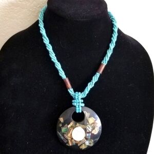 Faux Beaded Turquoise Rope Necklace 18"